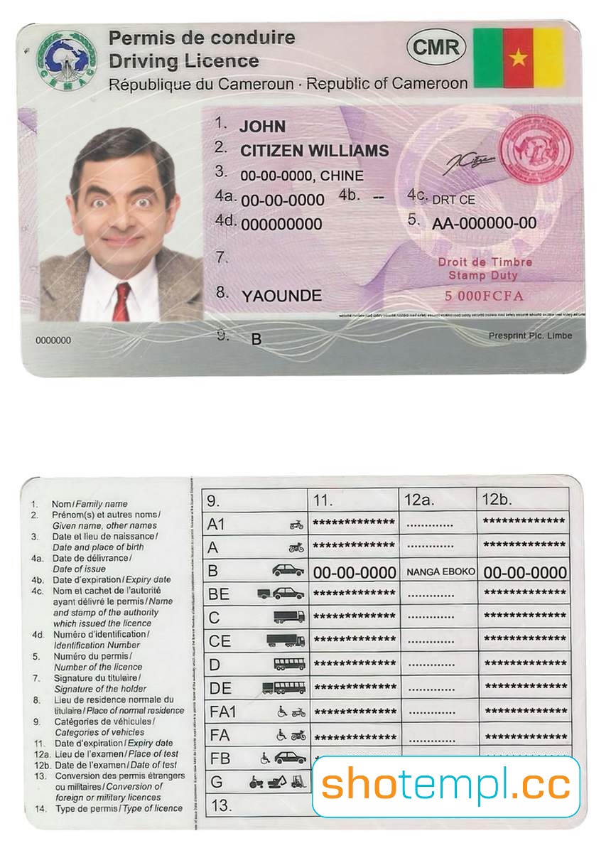 Cameroon Driver License PSD Template